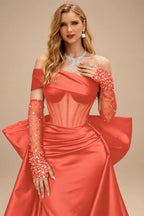 Rutipo Papaya Sparkly Beading Sheath/Column Slit Prom Dresses