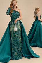 Rutipo As Picture Sequined Long Sleeves One-Shoulder Prom Dresses