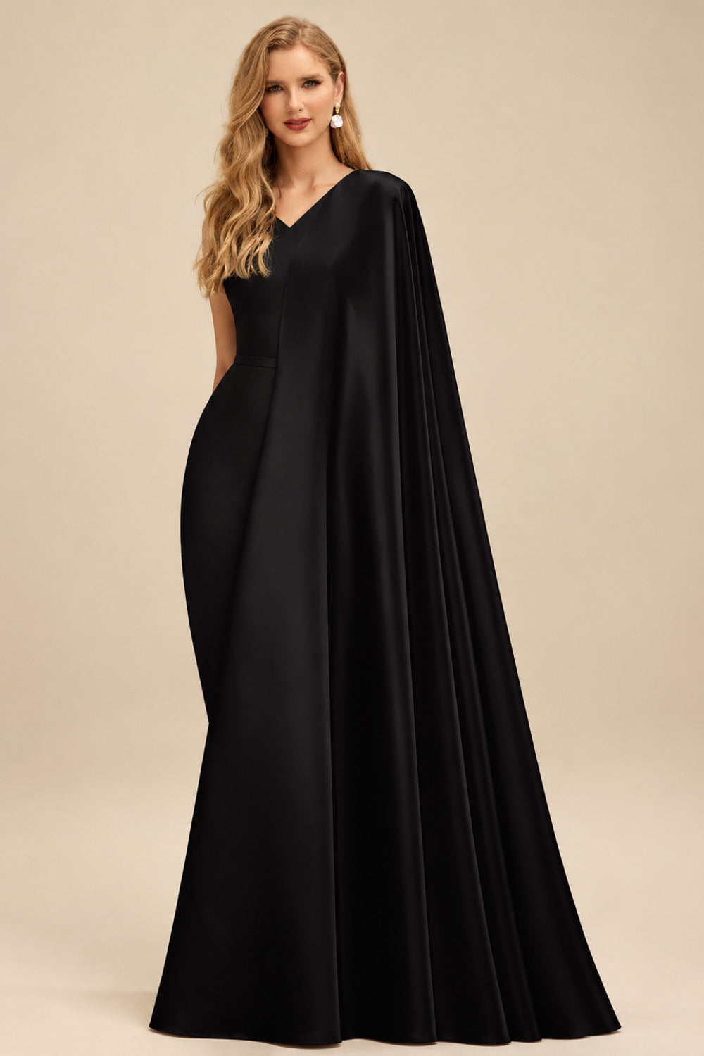 Rutipo Black Sparkle Bejeweled Plunge Neck One-Shoulder Matte Satin Prom Dresses With Front Slit