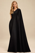 Rutipo Black Sparkle Bejeweled Plunge Neck One-Shoulder Matte Satin Prom Dresses With Front Slit