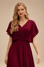 Rutipo Burgundy Sparkle Bejeweled Plunge Neck One-Shoulder Matte Satin Prom Dresses With Front Slit