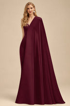 Rutipo Cabernet Sparkle Bejeweled Plunge Neck One-Shoulder Matte Satin Prom Dresses With Front Slit