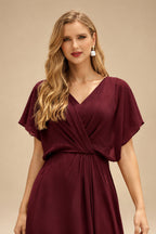 Rutipo Cabernet Sparkle Bejeweled Plunge Neck One-Shoulder Matte Satin Prom Dresses With Front Slit