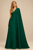 Rutipo Dark Green Sparkle Bejeweled Plunge Neck One-Shoulder Matte Satin Prom Dresses With Front Slit