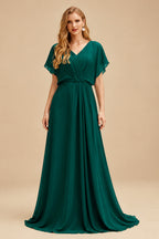 Rutipo Dark Green Sparkle Bejeweled Plunge Neck One-Shoulder Matte Satin Prom Dresses With Front Slit