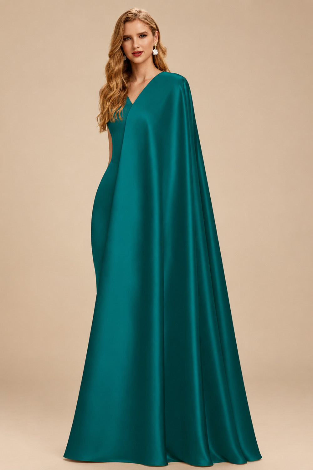 Rutipo Jade Sparkle Bejeweled Plunge Neck One-Shoulder Matte Satin Prom Dresses With Front Slit