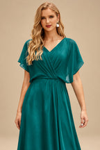 Rutipo Jade Sparkle Bejeweled Plunge Neck One-Shoulder Matte Satin Prom Dresses With Front Slit