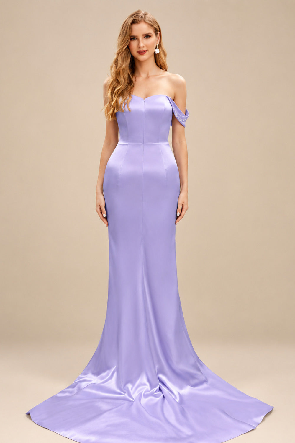 Rutipo Lilac Sparkle Bejeweled Plunge Neck One-Shoulder Matte Satin Prom Dresses With Front Slit