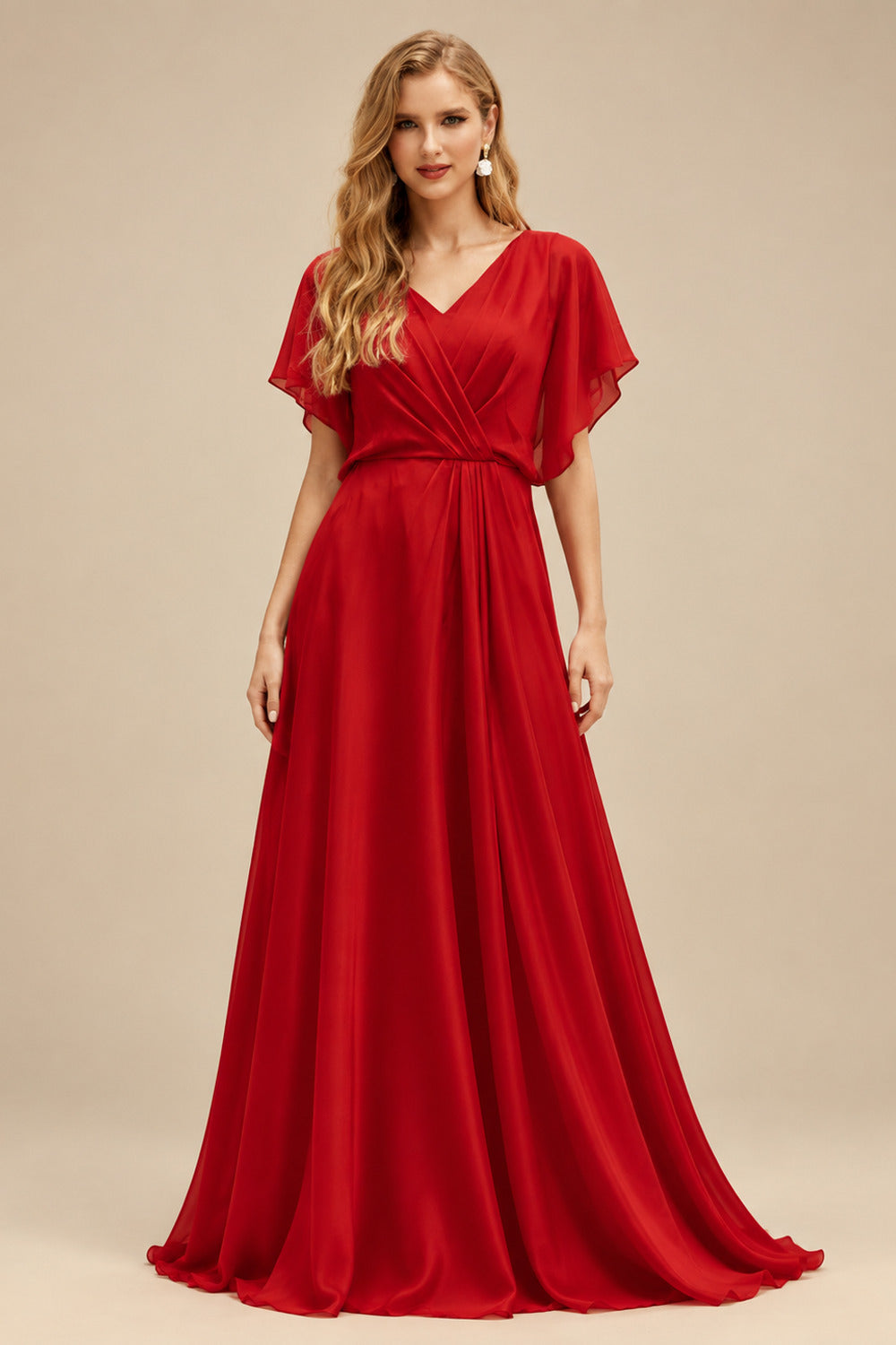Rutipo Red Sparkle Bejeweled Plunge Neck One-Shoulder Matte Satin Prom Dresses With Front Slit