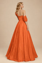 Rutipo Burnt Orange A-Line Asymmetrical Sleeveless Floor-Length Organza/Satin Prom Dresses