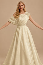 Rutipo Champagne A-Line Asymmetrical Sleeveless Floor-Length Organza/Satin Prom Dresses