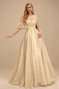 Rutipo Champagne A-Line Asymmetrical Sleeveless Floor-Length Organza/Satin Prom Dresses