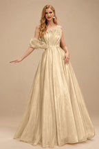 Rutipo Champagne A-Line Asymmetrical Sleeveless Floor-Length Organza/Satin Prom Dresses