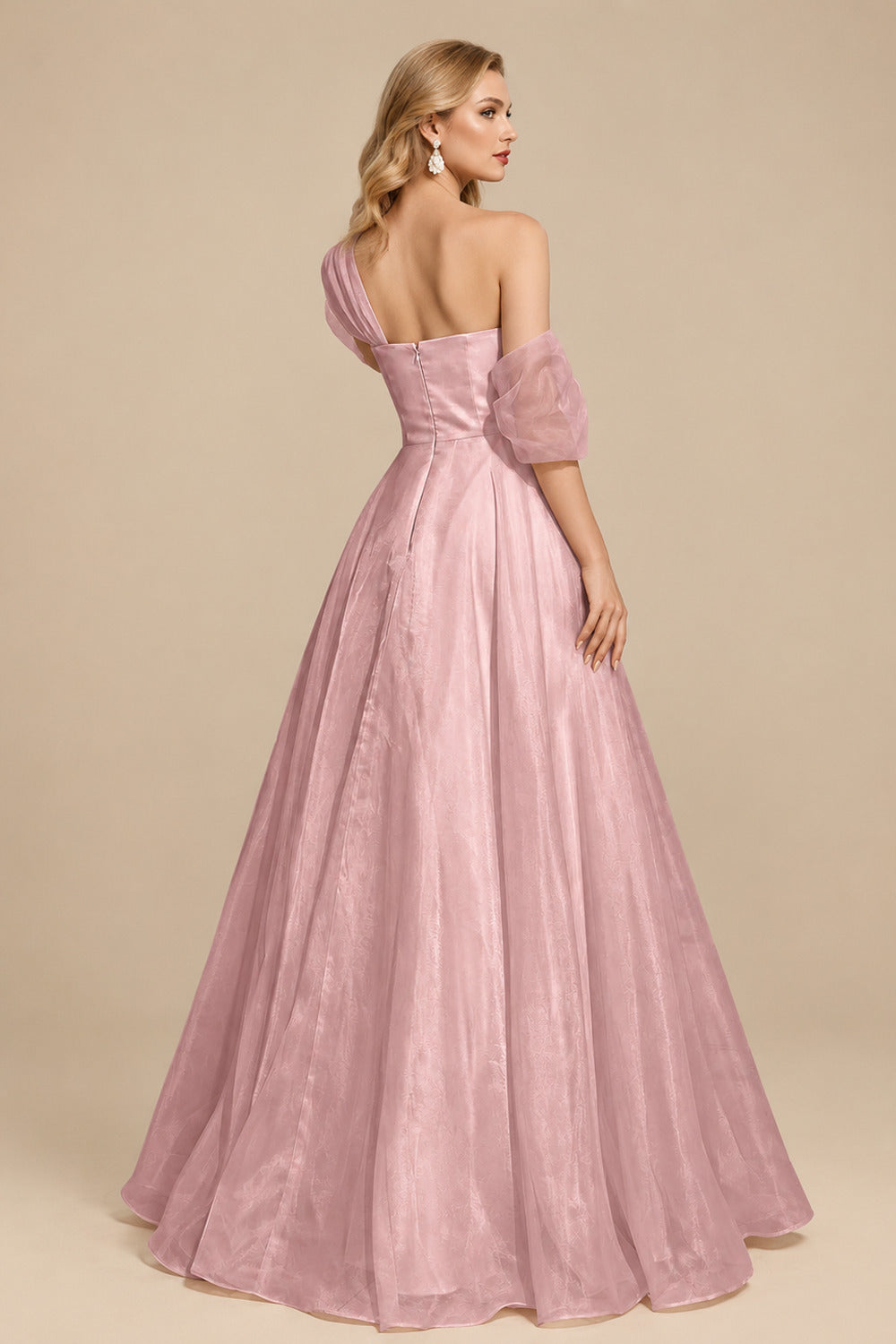 Rutipo Dusty Rose A-Line Asymmetrical Sleeveless Floor-Length Organza/Satin Prom Dresses