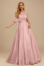 Rutipo Dusty Rose A-Line Asymmetrical Sleeveless Floor-Length Organza/Satin Prom Dresses