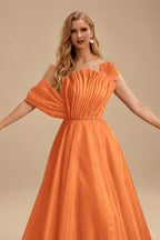 Rutipo Orange A-Line Asymmetrical Sleeveless Floor-Length Organza/Satin Prom Dresses