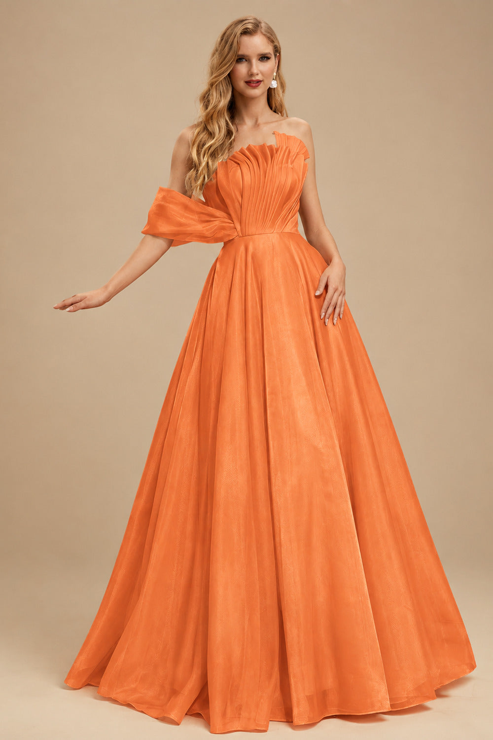 Rutipo Orange A-Line Asymmetrical Sleeveless Floor-Length Organza/Satin Prom Dresses