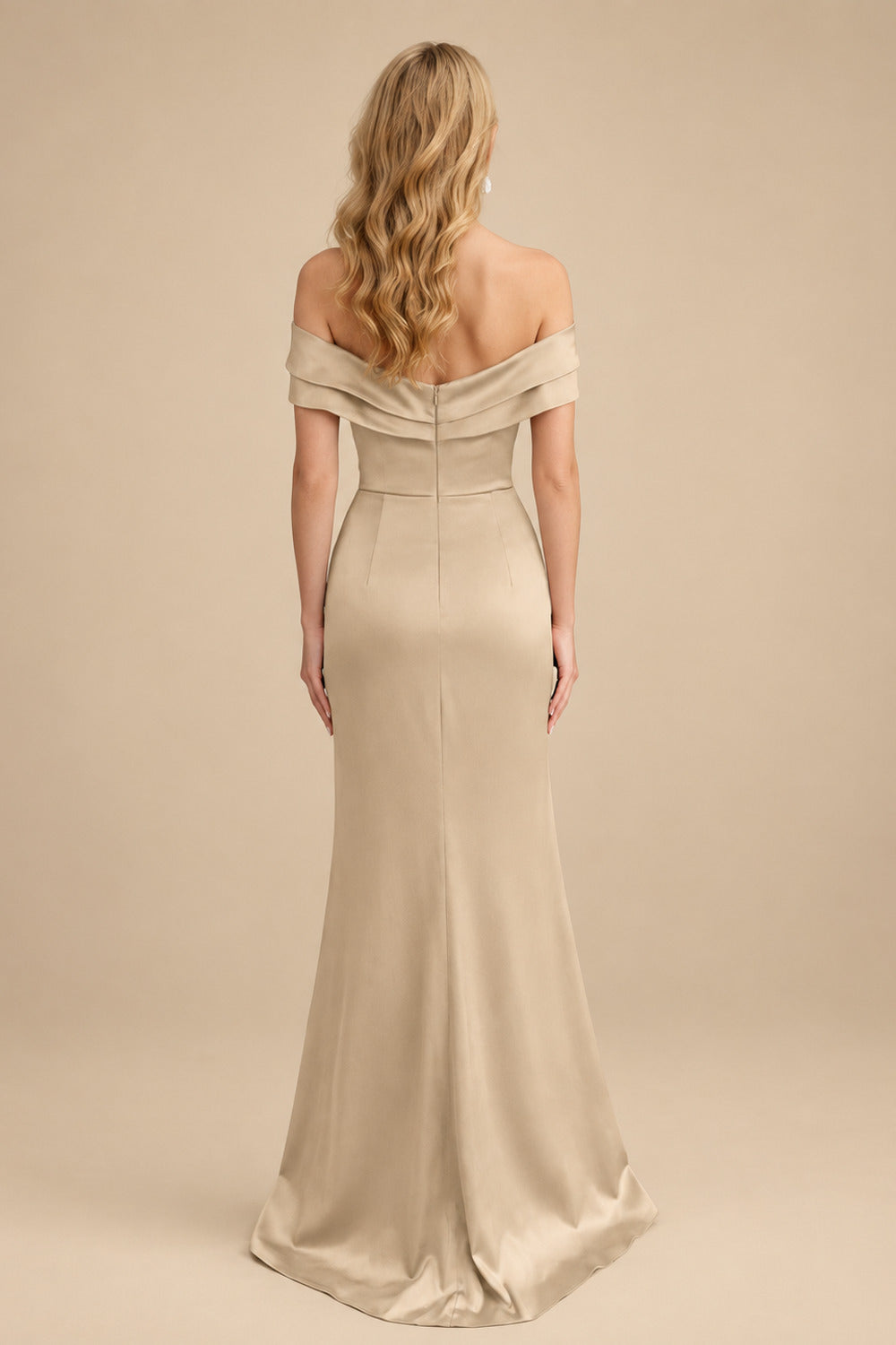 Rutipo Champagne Sheath/Column Off-The-Shoulder Sleeveless Acetate Satin Prom Dresses With Rhinestone