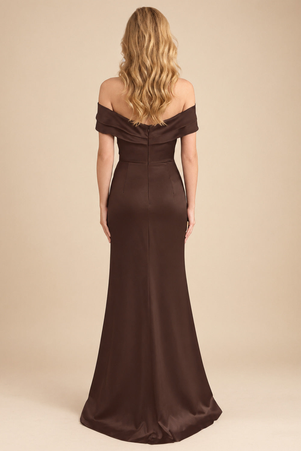 Rutipo Chocolate Sheath/Column Off-The-Shoulder Sleeveless Acetate Satin Prom Dresses With Rhinestone