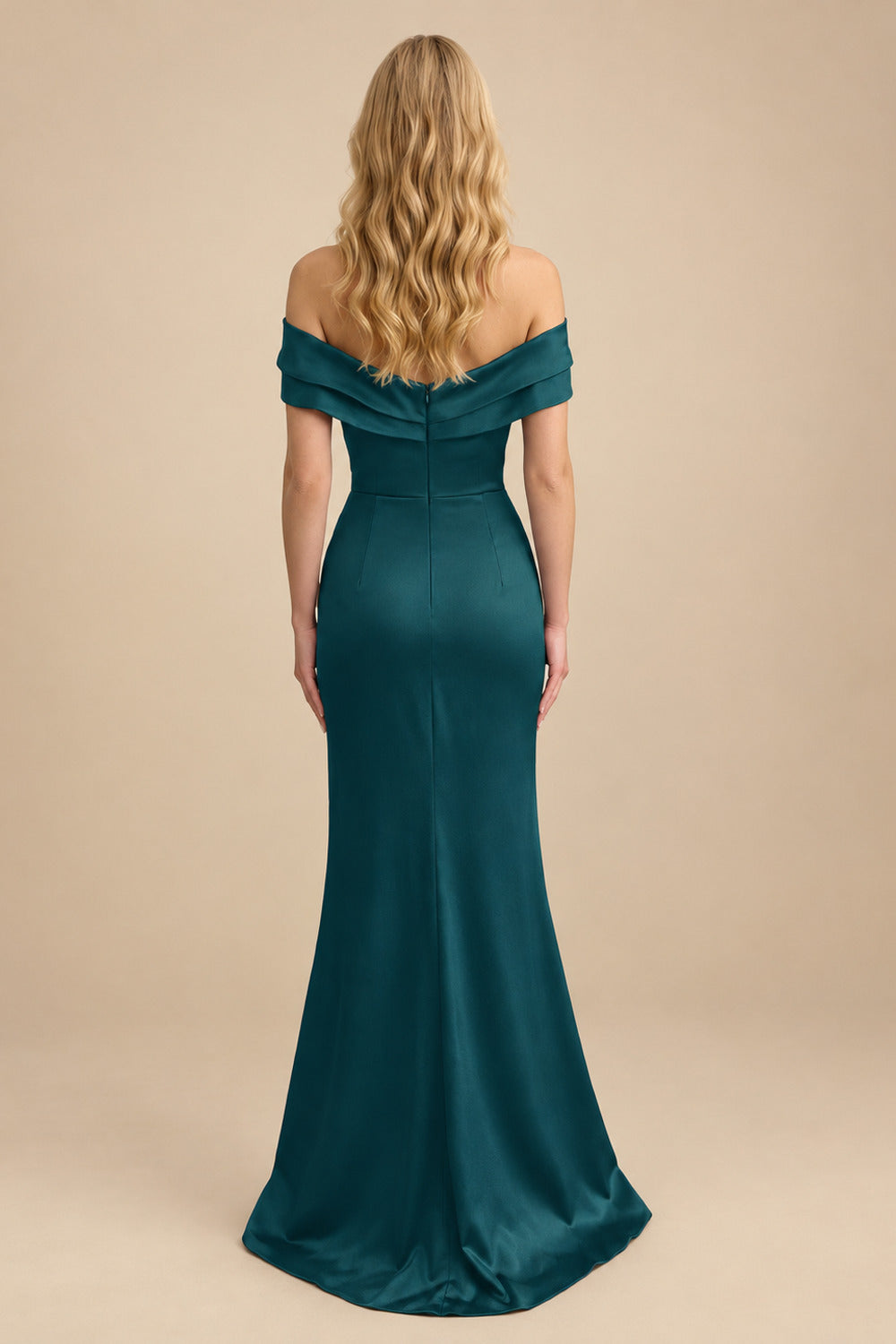 Rutipo Peacock Sheath/Column Off-The-Shoulder Sleeveless Acetate Satin Prom Dresses With Rhinestone