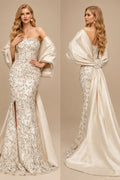 Rutipo As Picture Trumpet/Mermaid Off-The-Shoulder Sequined Prom Dresses With Split Front