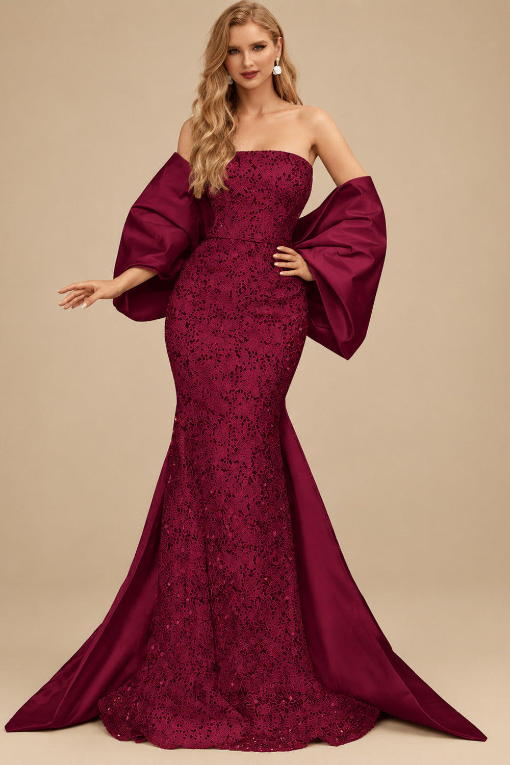 Rutipo Burgundy Trumpet/Mermaid Off-The-Shoulder Sequined Prom Dresses With Split Front