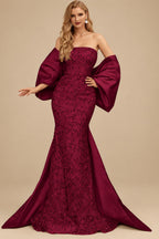 Rutipo Burgundy Trumpet/Mermaid Off-The-Shoulder Sequined Prom Dresses With Split Front