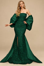 Rutipo Dark Green Trumpet/Mermaid Off-The-Shoulder Sequined Prom Dresses With Split Front