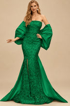 Rutipo Forest Green Trumpet/Mermaid Off-The-Shoulder Sequined Prom Dresses With Split Front