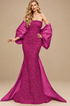 Rutipo Fuchsia Trumpet/Mermaid Off-The-Shoulder Sequined Prom Dresses With Split Front
