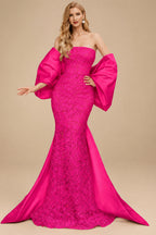 Rutipo Hot Pink Trumpet/Mermaid Off-The-Shoulder Sequined Prom Dresses With Split Front