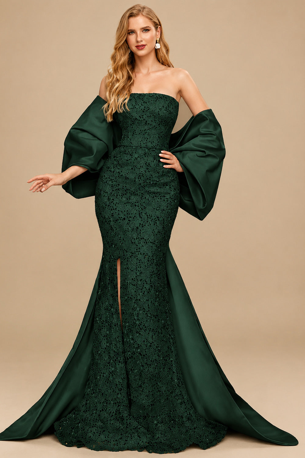 Rutipo Hunter Green Trumpet/Mermaid Off-The-Shoulder Sequined Prom Dresses With Split Front