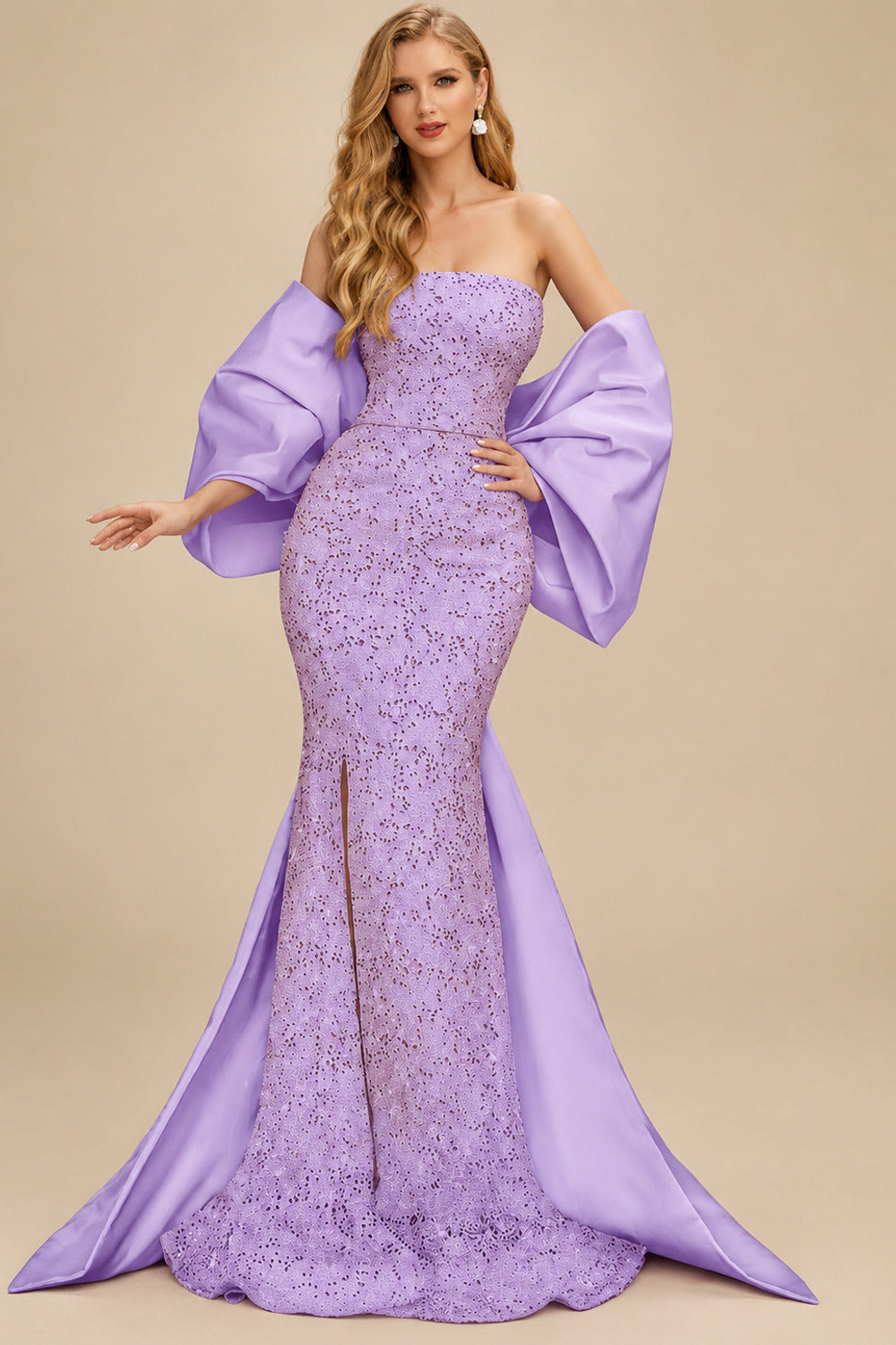 Rutipo Lilac Trumpet/Mermaid Off-The-Shoulder Sequined Prom Dresses With Split Front