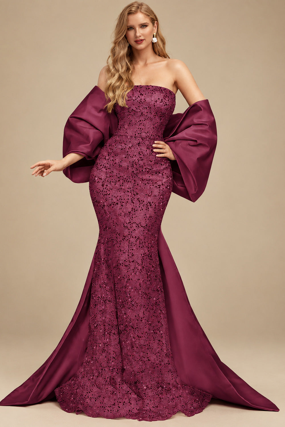Rutipo Mulberry Trumpet/Mermaid Off-The-Shoulder Sequined Prom Dresses With Split Front