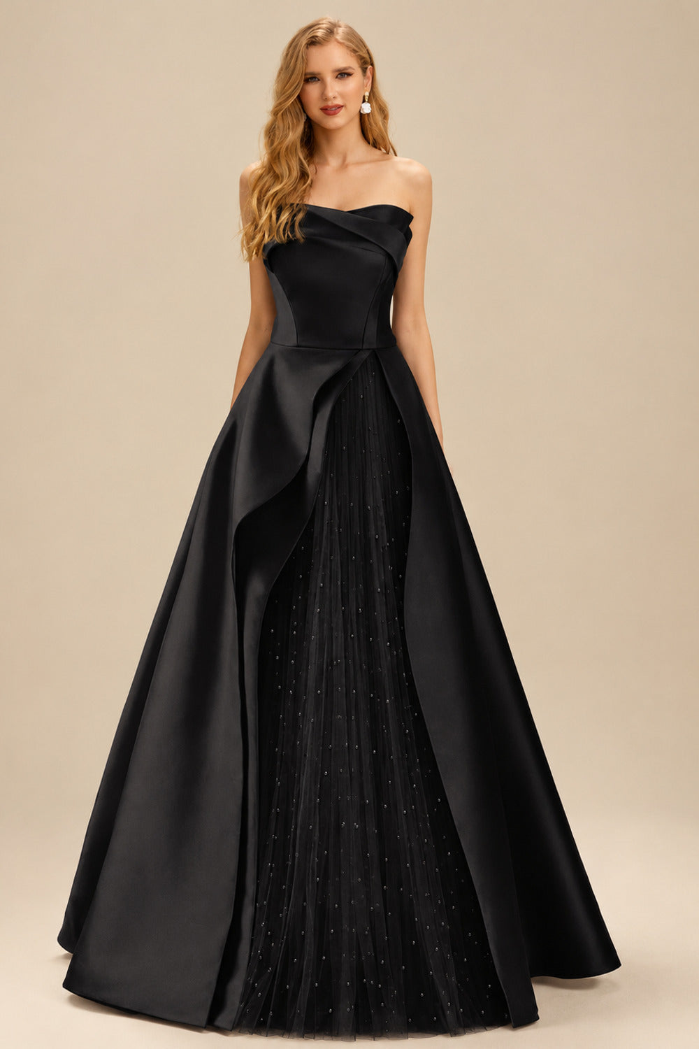 Rutipo Black A-Line Strapless Sleeveless Floor-Length Satin Prom Dresses