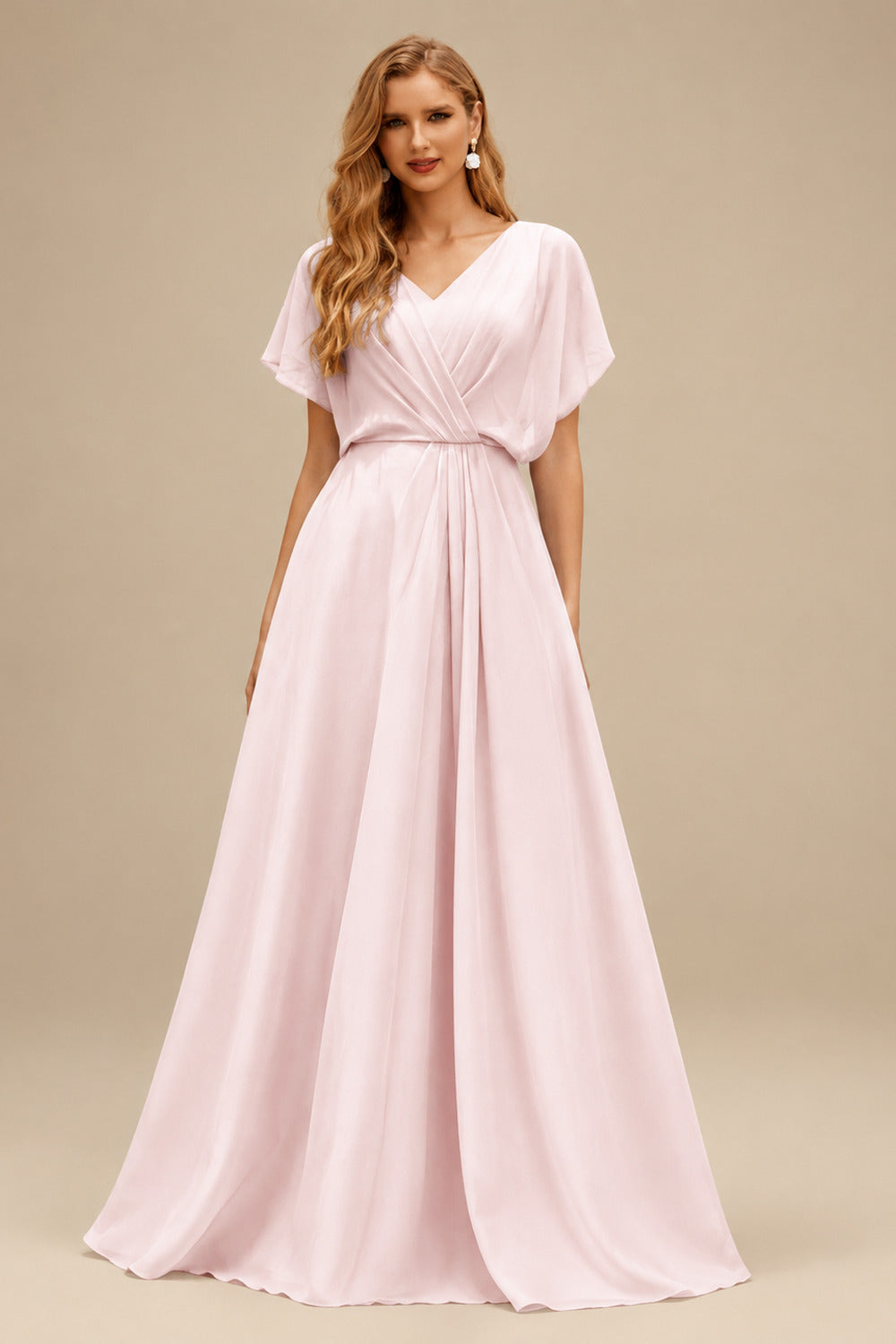 Rutipo Blushing Pink A-Line Strapless Sleeveless Floor-Length Satin Prom Dresses