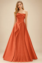 Rutipo Burnt Orange A-Line Strapless Sleeveless Floor-Length Satin Prom Dresses