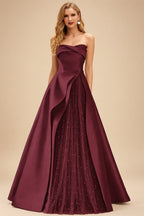 Rutipo Cabernet A-Line Strapless Sleeveless Floor-Length Satin Prom Dresses