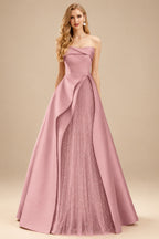 Rutipo Dusty Rose A-Line Strapless Sleeveless Floor-Length Satin Prom Dresses