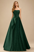 Rutipo Hunter Green A-Line Strapless Sleeveless Floor-Length Satin Prom Dresses