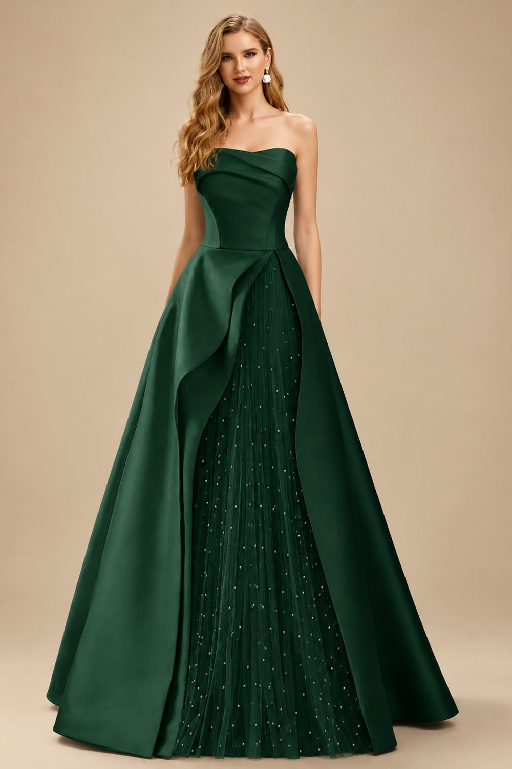 Rutipo Hunter Green A-Line Strapless Sleeveless Floor-Length Satin Prom Dresses