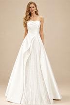 Rutipo Ivory A-Line Strapless Sleeveless Floor-Length Satin Prom Dresses