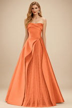 Rutipo Orange A-Line Strapless Sleeveless Floor-Length Satin Prom Dresses