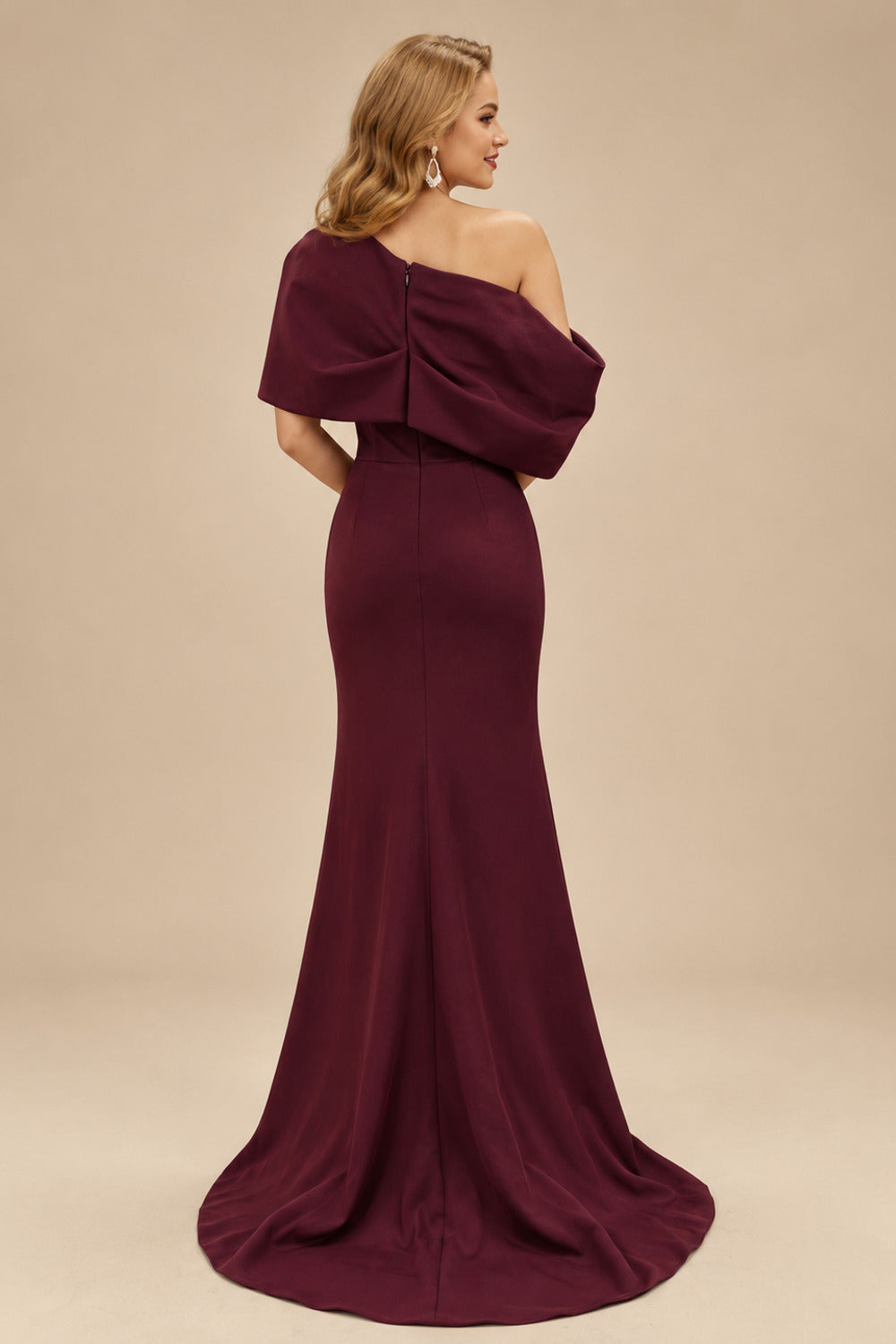 Rutipo Burgundy Sheath/Column One-Shoulder Elastic Satin Prom Dresses With Split Front