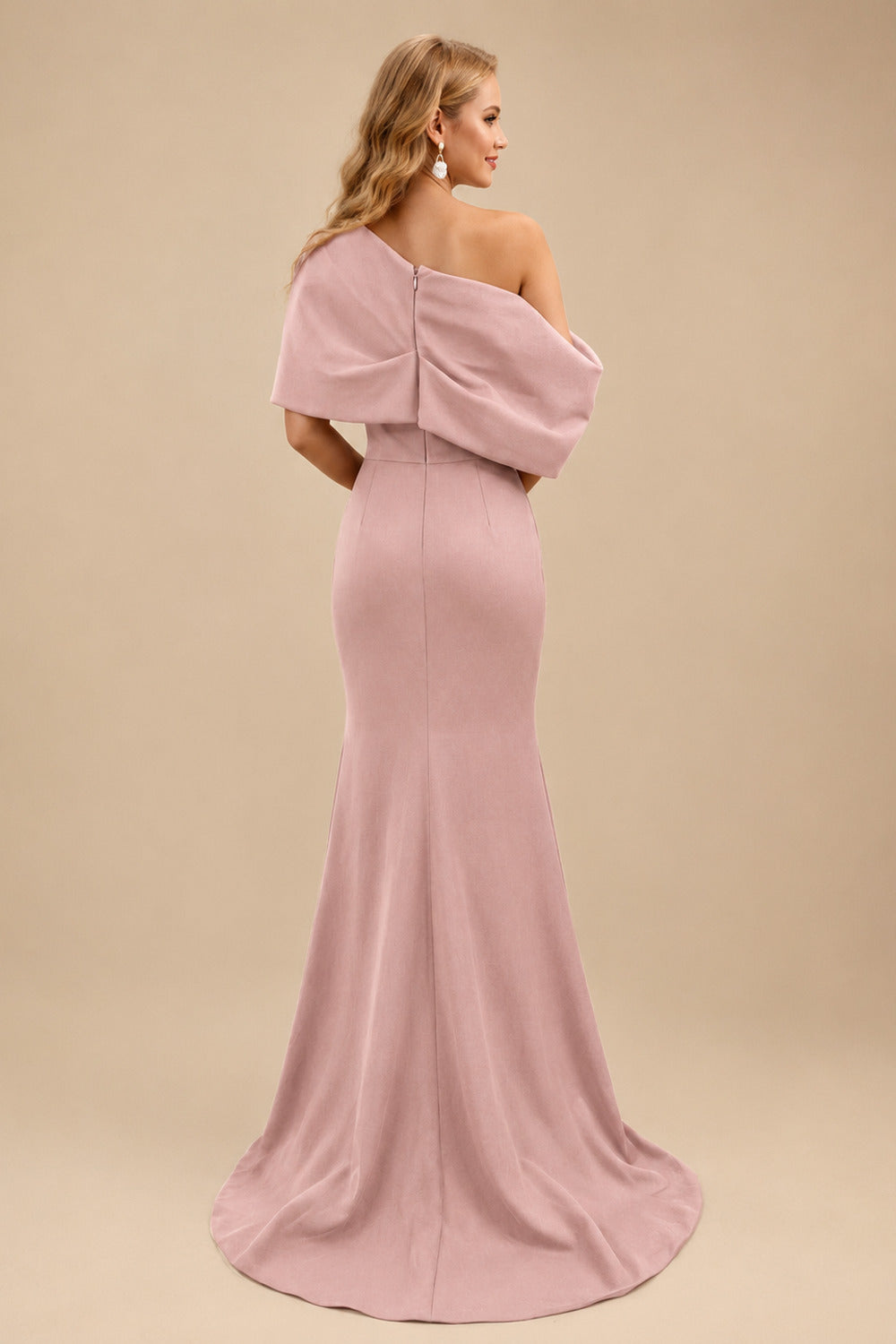Rutipo Dusty Rose Sheath/Column One-Shoulder Elastic Satin Prom Dresses With Split Front
