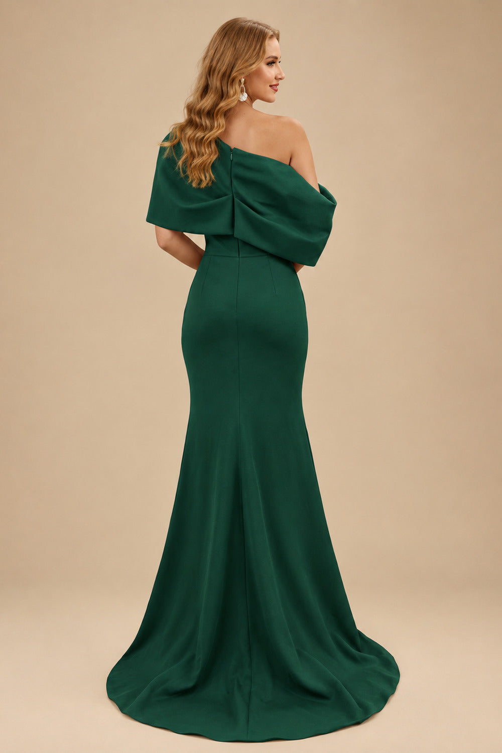Rutipo Hunter Green Sheath/Column One-Shoulder Elastic Satin Prom Dresses With Split Front