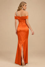 Rutipo Burnt Orange Sheath/Column One-Shoulder Sleeveless Floor-Length Satin Prom Dresses