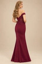 Rutipo Burgundy Trumpet/Mermaid Silk Like Satin Prom Dresses With Lace/High Split