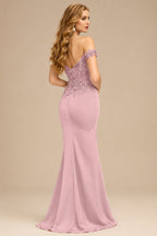 Rutipo Dusty Rose Trumpet/Mermaid Silk Like Satin Prom Dresses With Lace/High Split