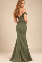 Rutipo Olive Green Trumpet/Mermaid Silk Like Satin Prom Dresses With Lace/High Split